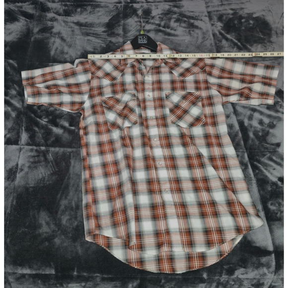 Plains Western Wear Snap Button Shirt Men's Small S/S Lot Of 2 Brown Blue Plaid - Picture 9 of 9